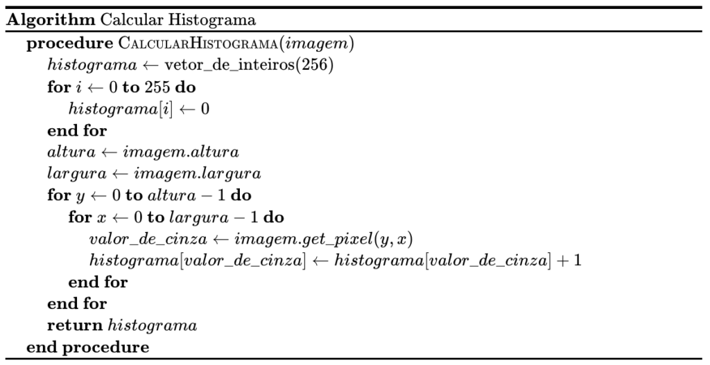 Pseudo-código para calcular histogramas.