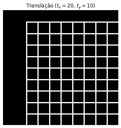 Resultado da translação de uma grade regular com deslocamento horizontal e vertical usando mapeamento inverso em Python