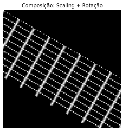 Resultado da composição de scaling seguido de rotação aplicada a uma grade regular em Python