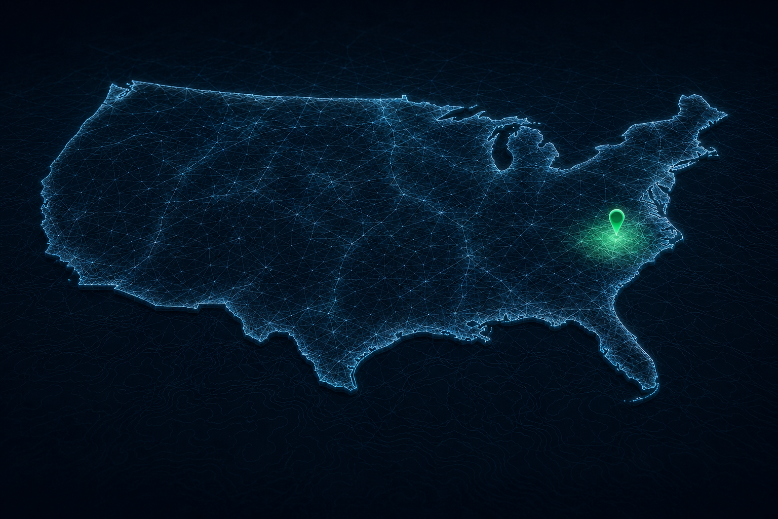Mapa técnico dos Estados Unidos, com Cary destacada na Carolina do Norte