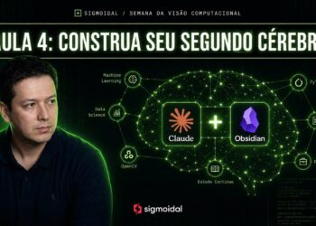 Carlos Melo ao lado de uma representação de um segundo cérebro conectado ao Claude e ao Obsidian
