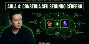 Carlos Melo ao lado de uma representação de um segundo cérebro conectado ao Claude e ao Obsidian